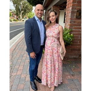 PinkBlush Pink Floral Chiffon One Shoulder Maternity Maxi Dress Size Large